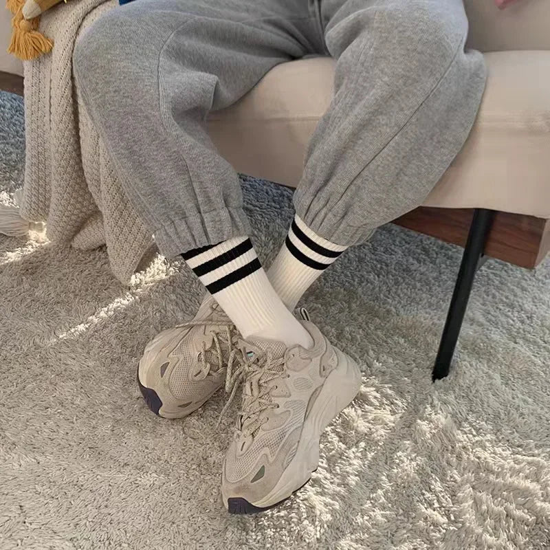Striped Jacquard Cotton Crew Socks, Unisex EU 36-43