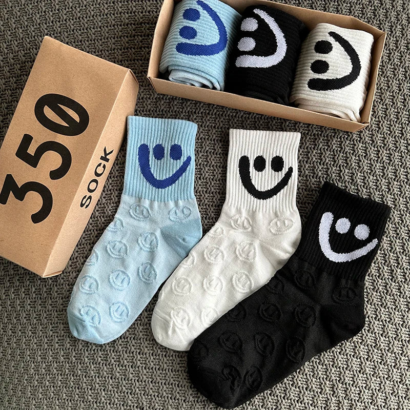 Smiley Face Socks 3-Pack – Textured Knit Gift Box