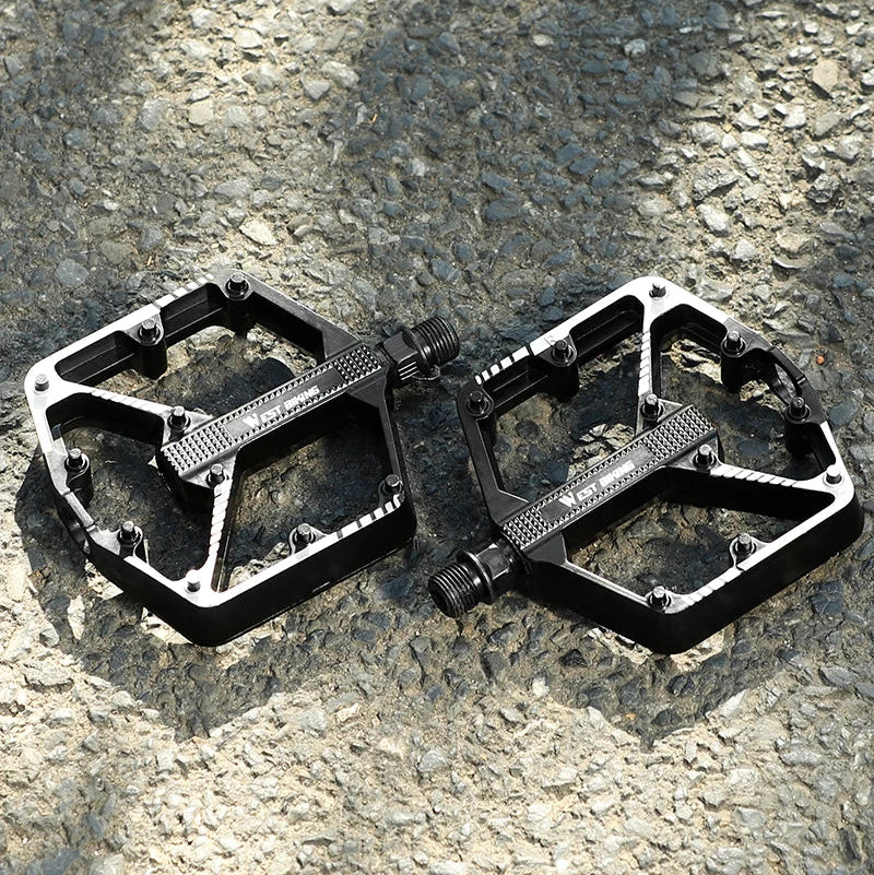 Aluminum Flat Bike Pedals – Double-Sided Pins, Black Pair