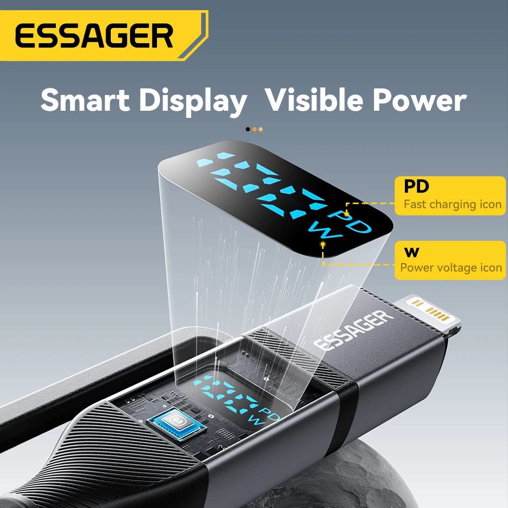 4-in-1 USB Cable – 100W USB-C, Lightning, Power Display