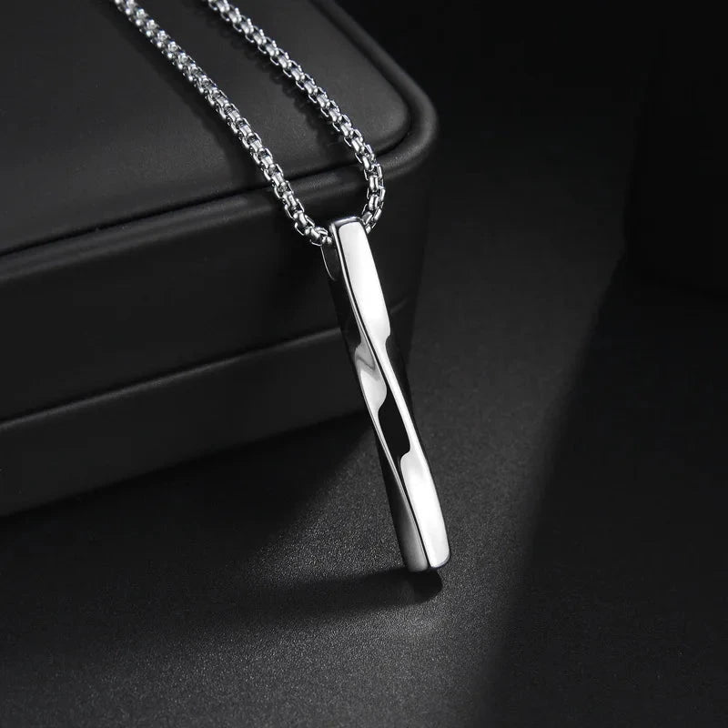 Men’s Stainless Steel Spiral Cylinder Pendant Necklace Elegant Geometric Charm for the Modern Man deideas
