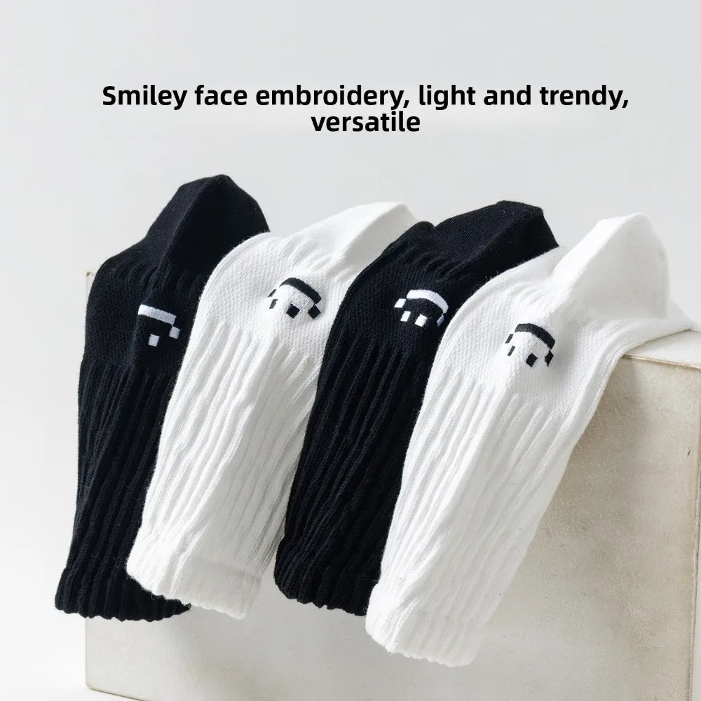 Smiley Face Crew Socks – Ribbed Cotton Blend, EU 35–44