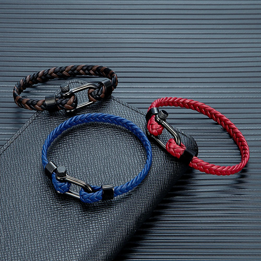 Braided Leather Bracelet – Black Shackle, 6 Colors