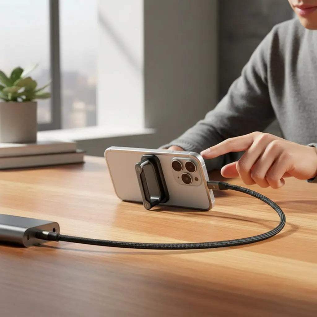 240W Fast Charging Cable + Foldable Phone Stand - USB-C & USB-A 2-in-1