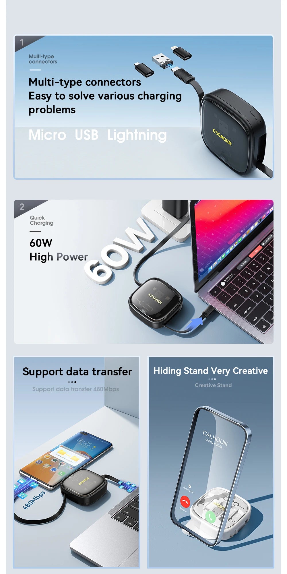 USB-C Travel Charging Kit – 60W Listed Output, Cable & Stand
