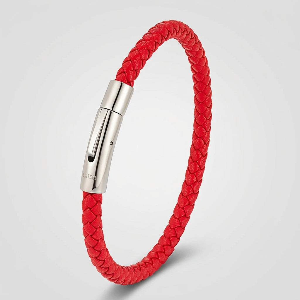 Braided Leather Bracelet – Silver-Tone Barrel Clasp, 5 Colors