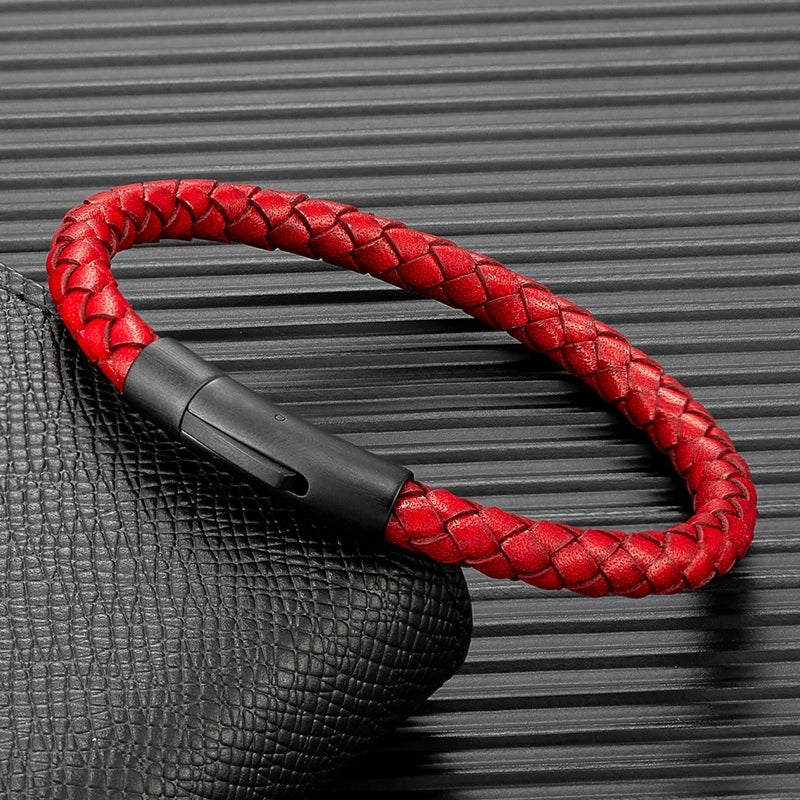 Braided Leather Bracelet – Barrel Clasp, 9 Colors, 19–23 cm