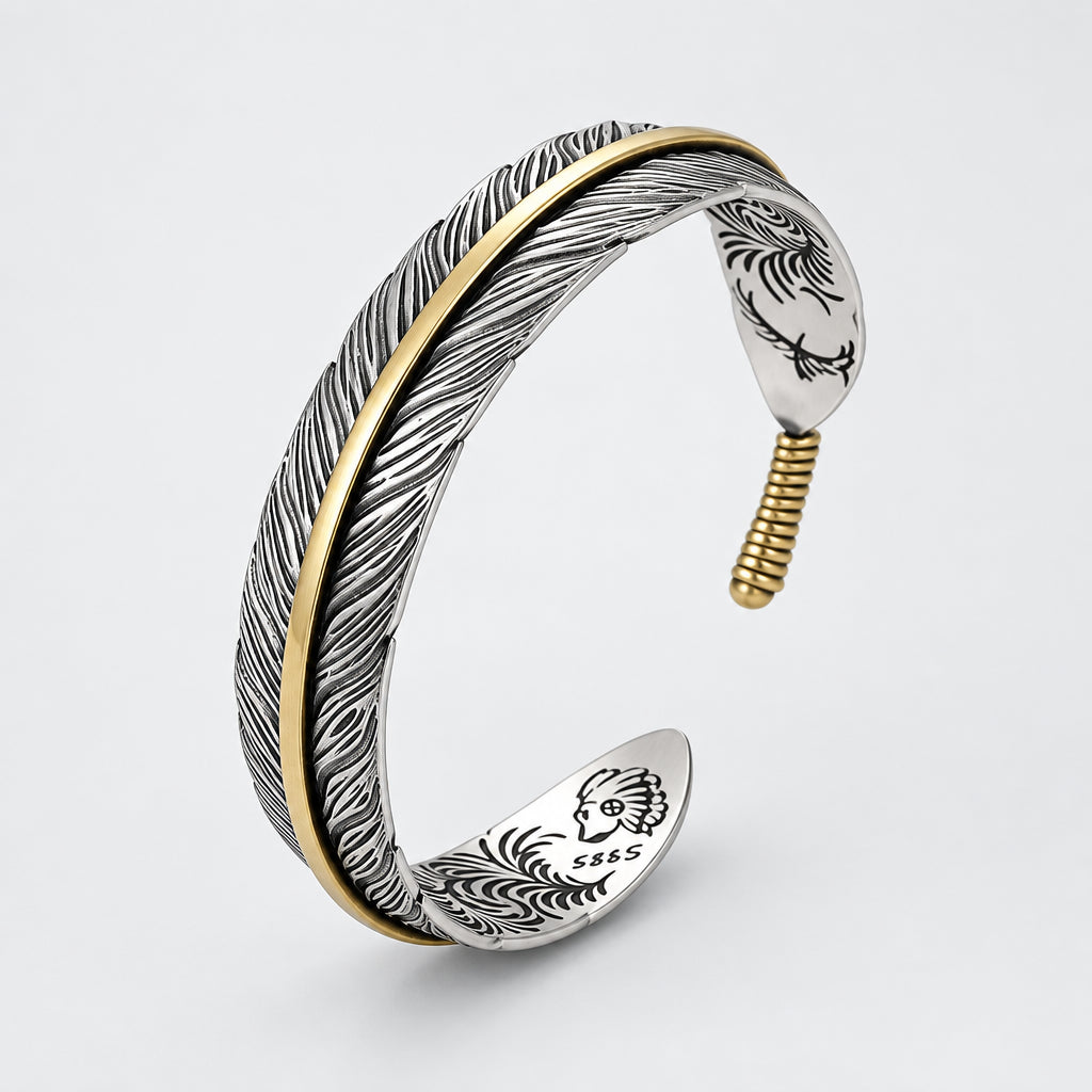 Wild Spirit Feather Cuff Adjustable Silver Bracelet for Men deideas