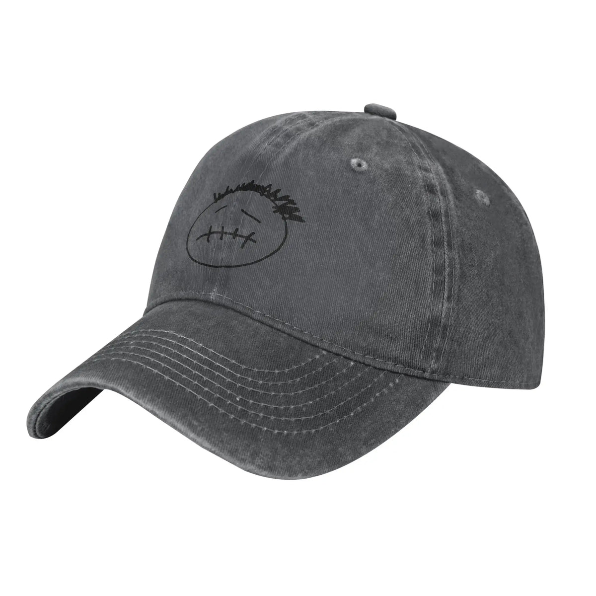 Washed Cotton Baseball Cap – Stitched-Mouth Face, 7 Colors