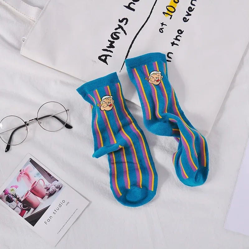 Cartoon Jacquard Crew Socks – Unisex EU 35–41