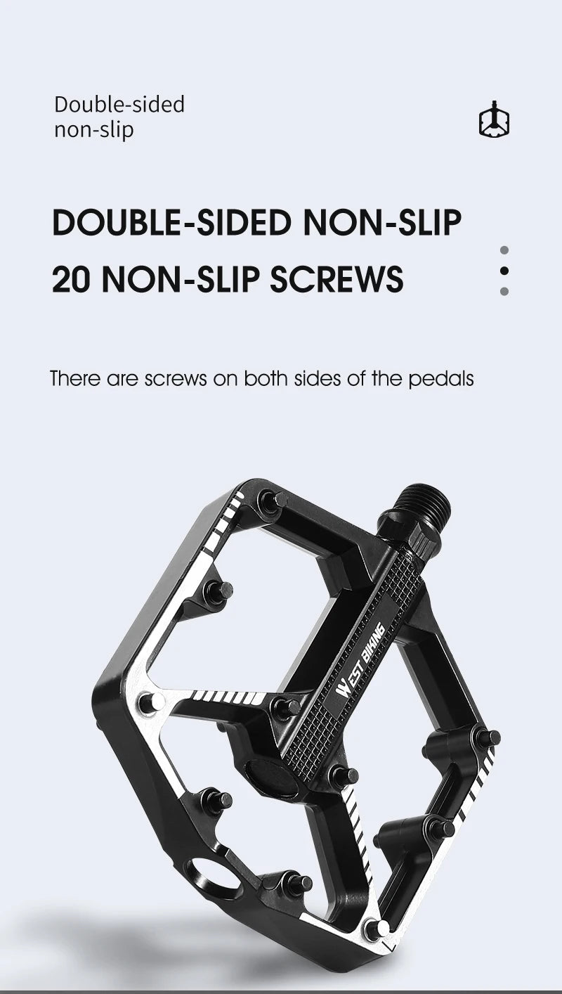 Aluminum Flat Bike Pedals – Double-Sided Pins, Black Pair