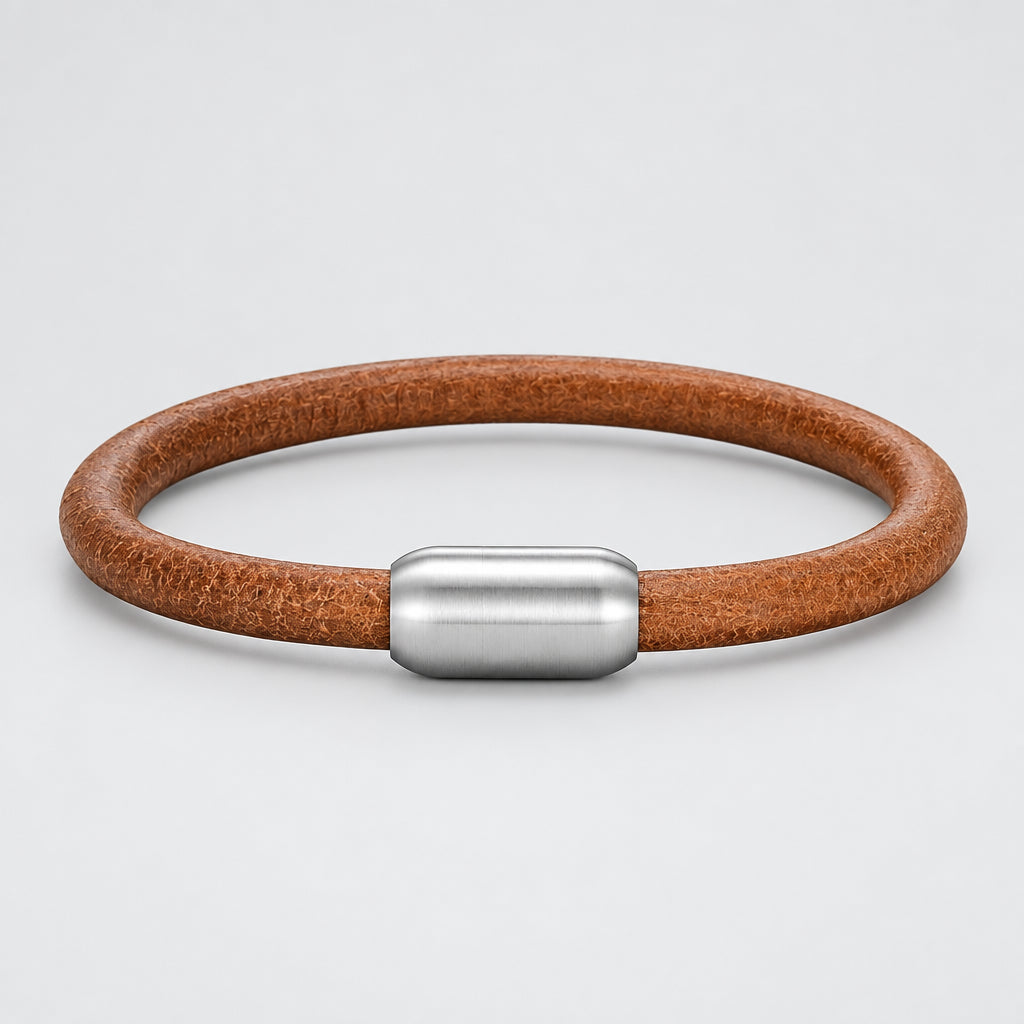Genuine Leather Bracelet – Stainless Steel Magnetic Clasp | Men’s Vintage Style