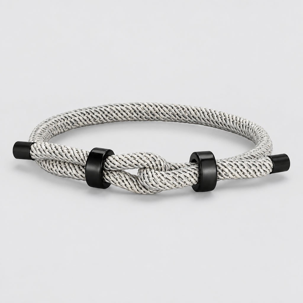 Adjustable Rope Bracelet Black Steel Charm, Waterproof & Durable deideas