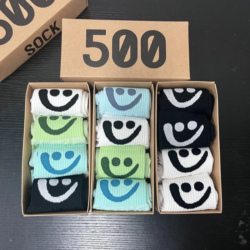 Smiley Face Socks – Cotton Blend, 4-Pair Box, EU 36–43
