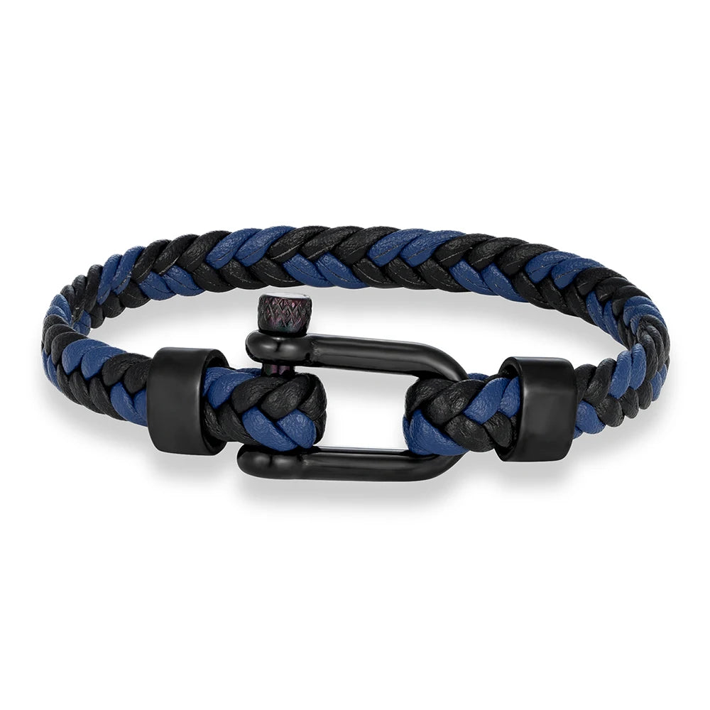 Braided Leather Bracelet – Black Shackle, 6 Colors