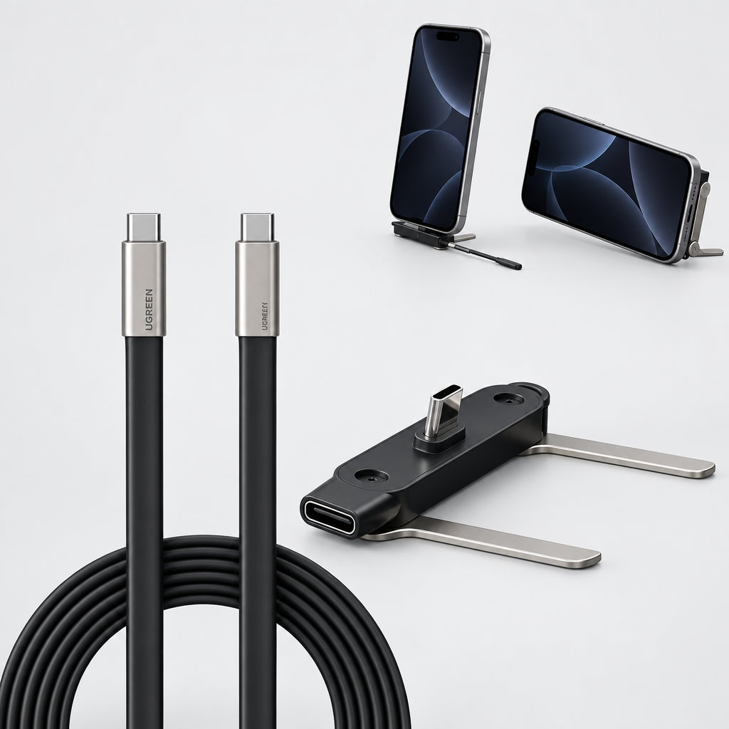 240W USB-C Cable & Folding Phone Stand Adapter – Set Options