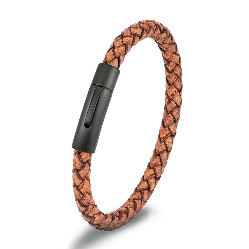 Braided Leather Bracelet – Barrel Clasp, 9 Colors, 19–23 cm
