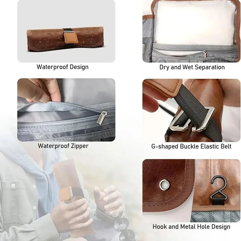 PU Leather Toiletry Bag – Roll-Up Travel Organizer