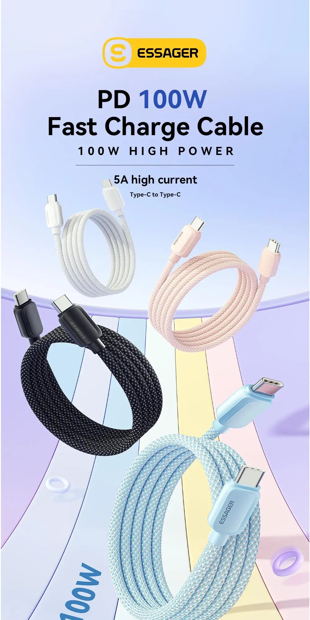 USB-C to USB-C Cable – 100W, Braided, 1 m or 2 m