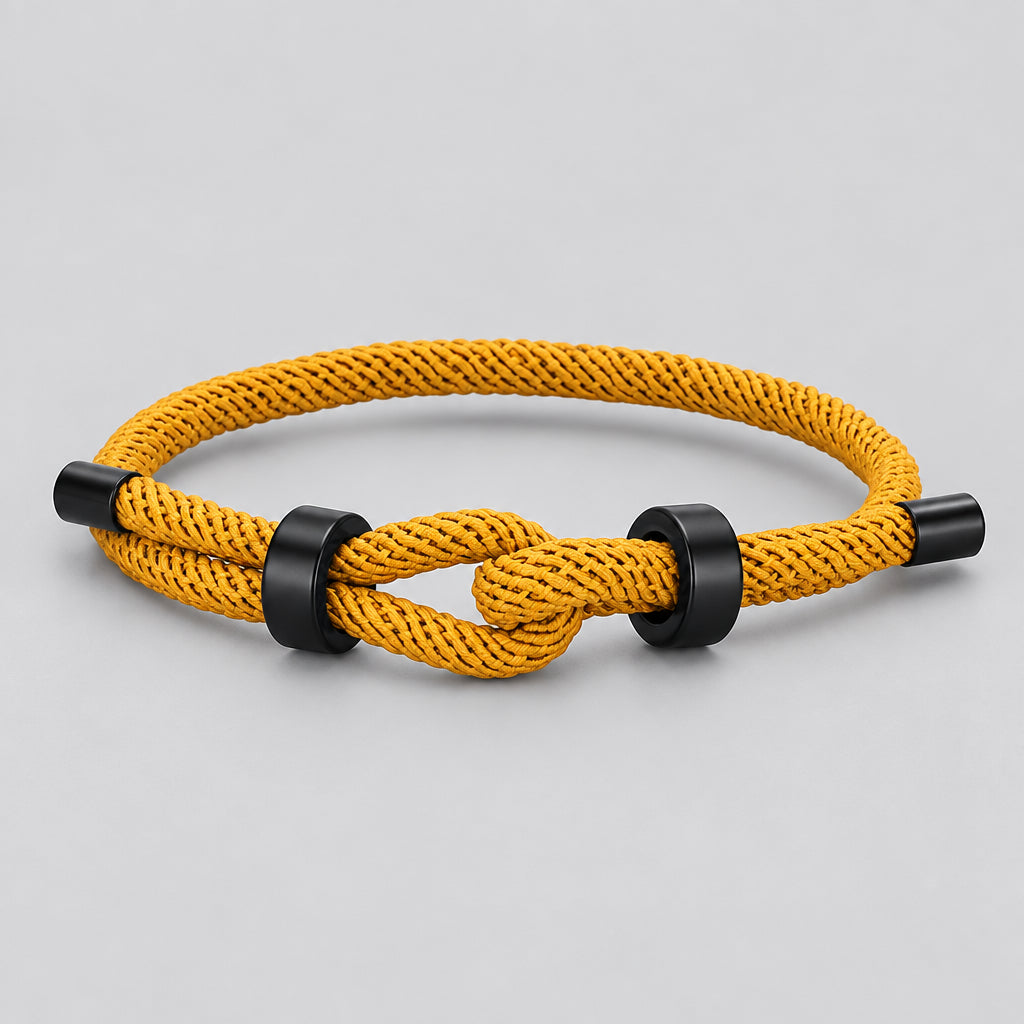 Adjustable Rope Bracelet Black Steel Charm, Waterproof & Durable deideas
