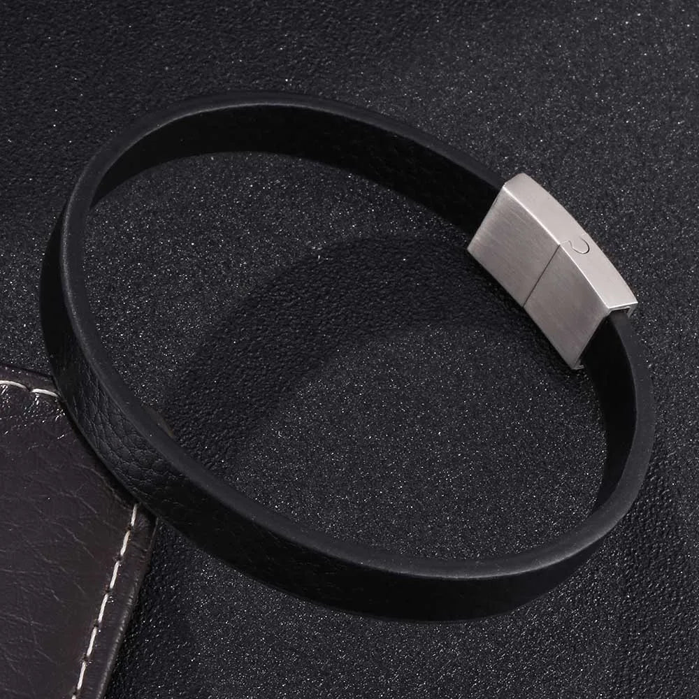 Faux Leather Band Bracelet – Rectangular Clasp, 3 Sizes