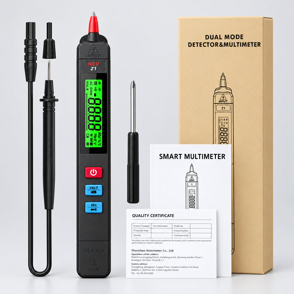 Digital multimeter, voltage detector, tester, contactless smart electric pen, NCV, live cable continuity test, Hz ohms, DC, AC meter deideas