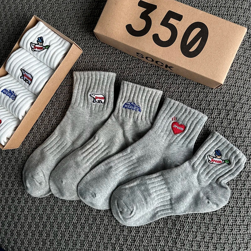 Embroidered Ribbed Socks 4-Pack – Boxed Cotton Blend