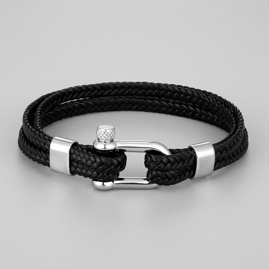 Braided Leather Shackle Bracelet – 5 Colors, 19–23 cm