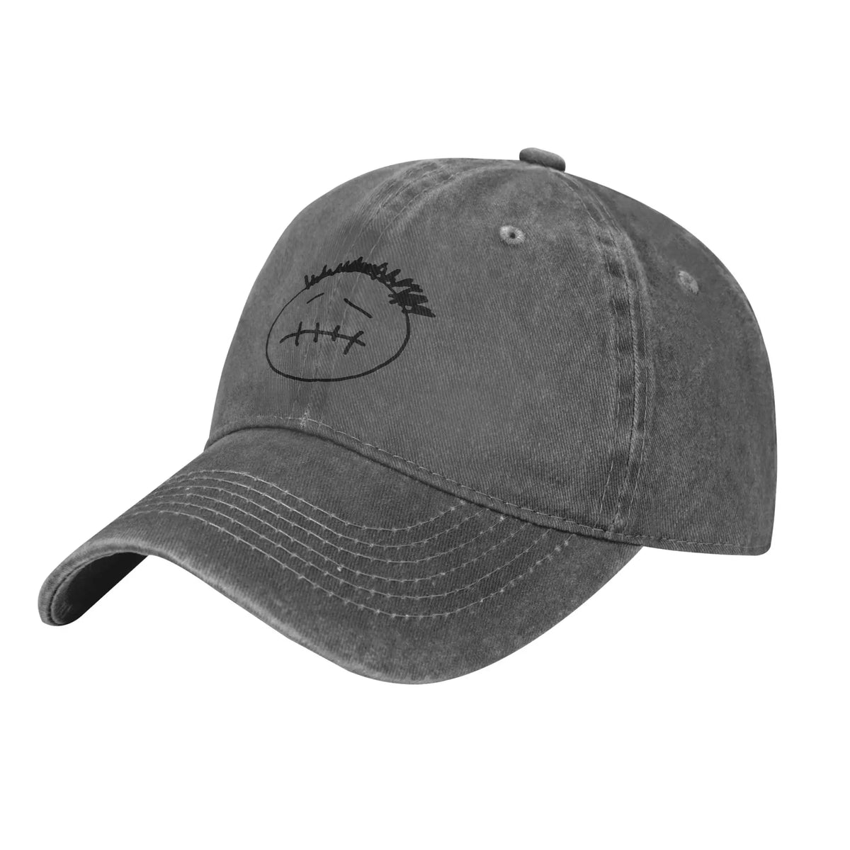 Washed Cotton Baseball Cap – Stitched-Mouth Face, 7 Colors