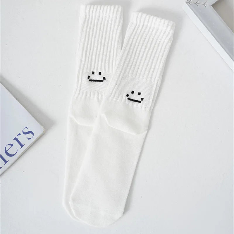Smiley Face Crew Socks – Ribbed Cotton Blend, EU 35–44