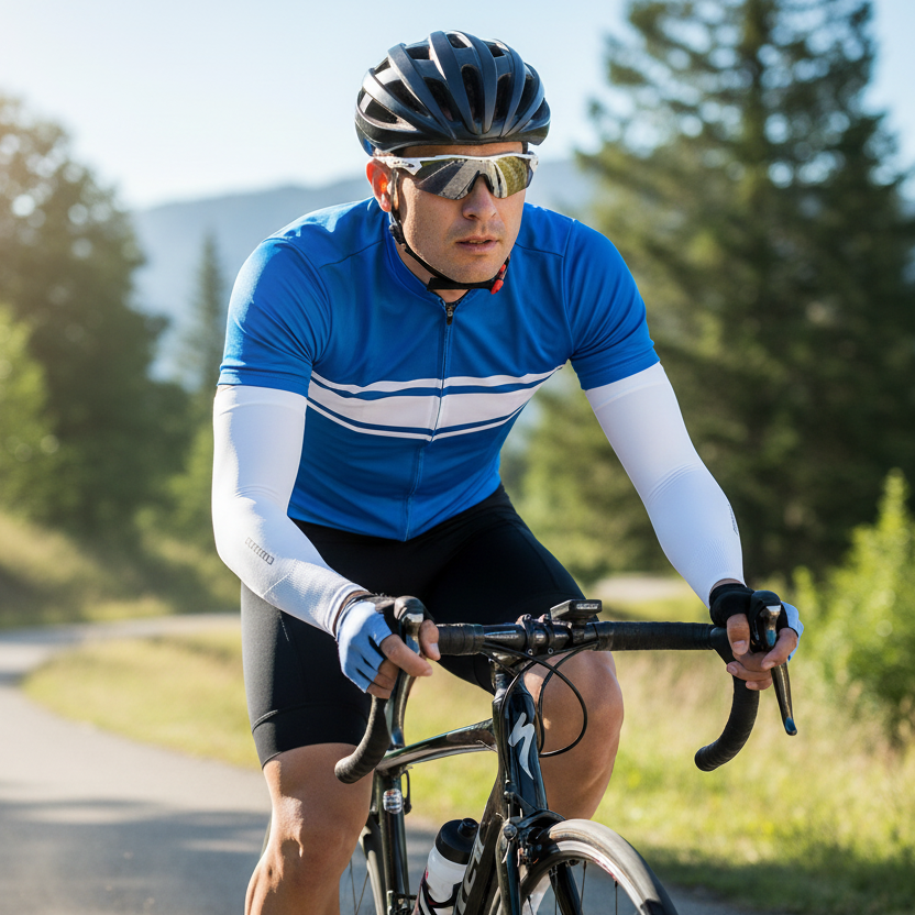 Ice Silk Arm Sleeves - Man Cycling White
