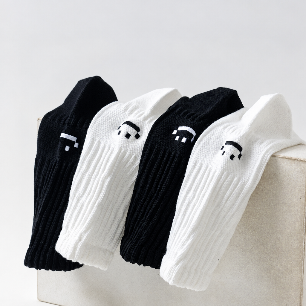 Smiley Face Crew Socks – Ribbed Cotton Blend, EU 35–44
