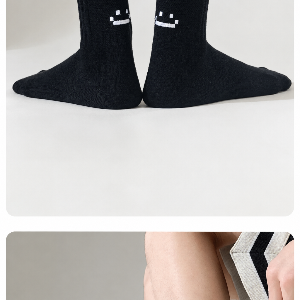 Smiley Face Crew Socks – Ribbed Cotton Blend, EU 35–44