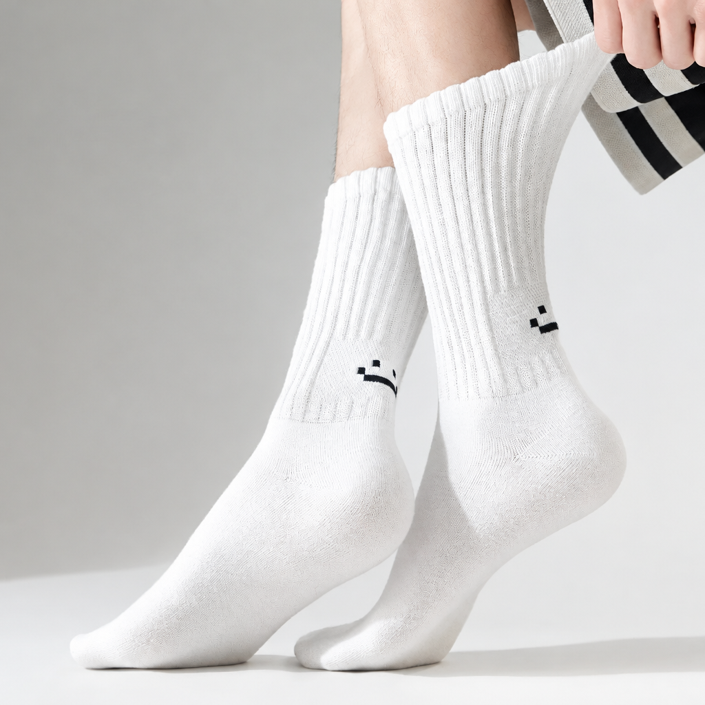 Smiley Face Crew Socks – Ribbed Cotton Blend, EU 35–44