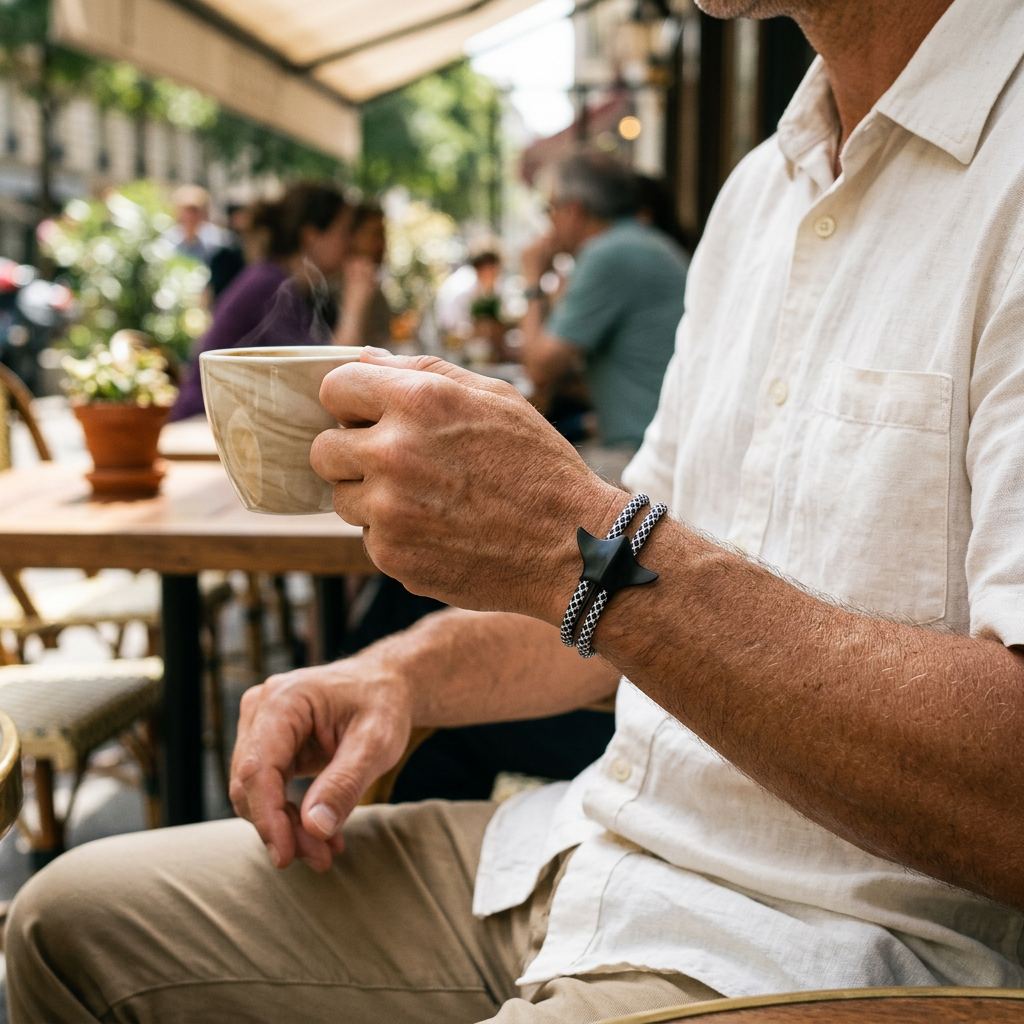 Pulsera de manta raya durante un café