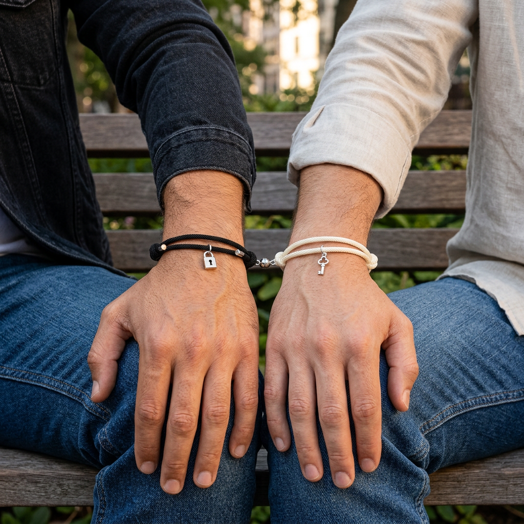 Pulseras Lock & Key en un momento cotidiano en pareja