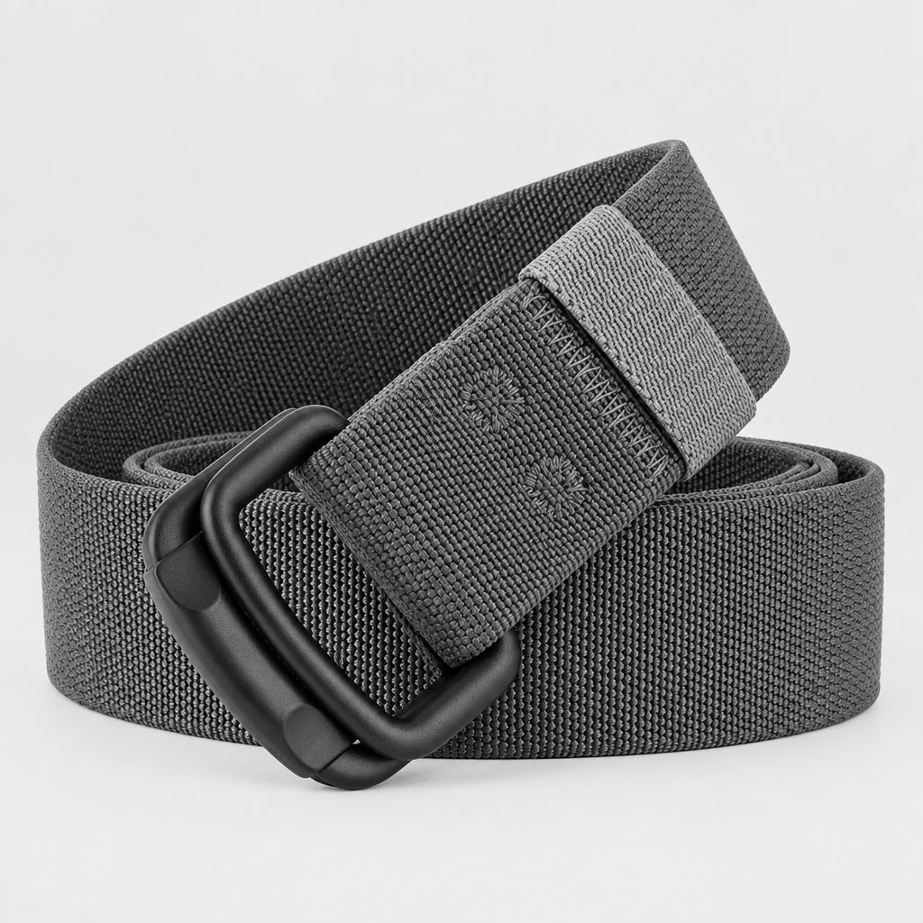 Gray belt with a black buckle on a white background, featuring the brand 'Maikun'.
