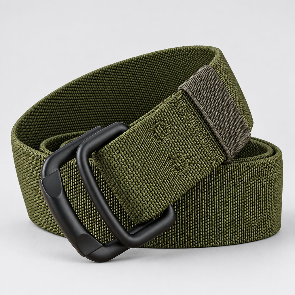 Green belt with a black buckle on a white background, featuring the brand 'Maikun'.