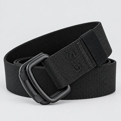 Black belt with a buckle on a white background, featuring the brand 'MaiKun'.