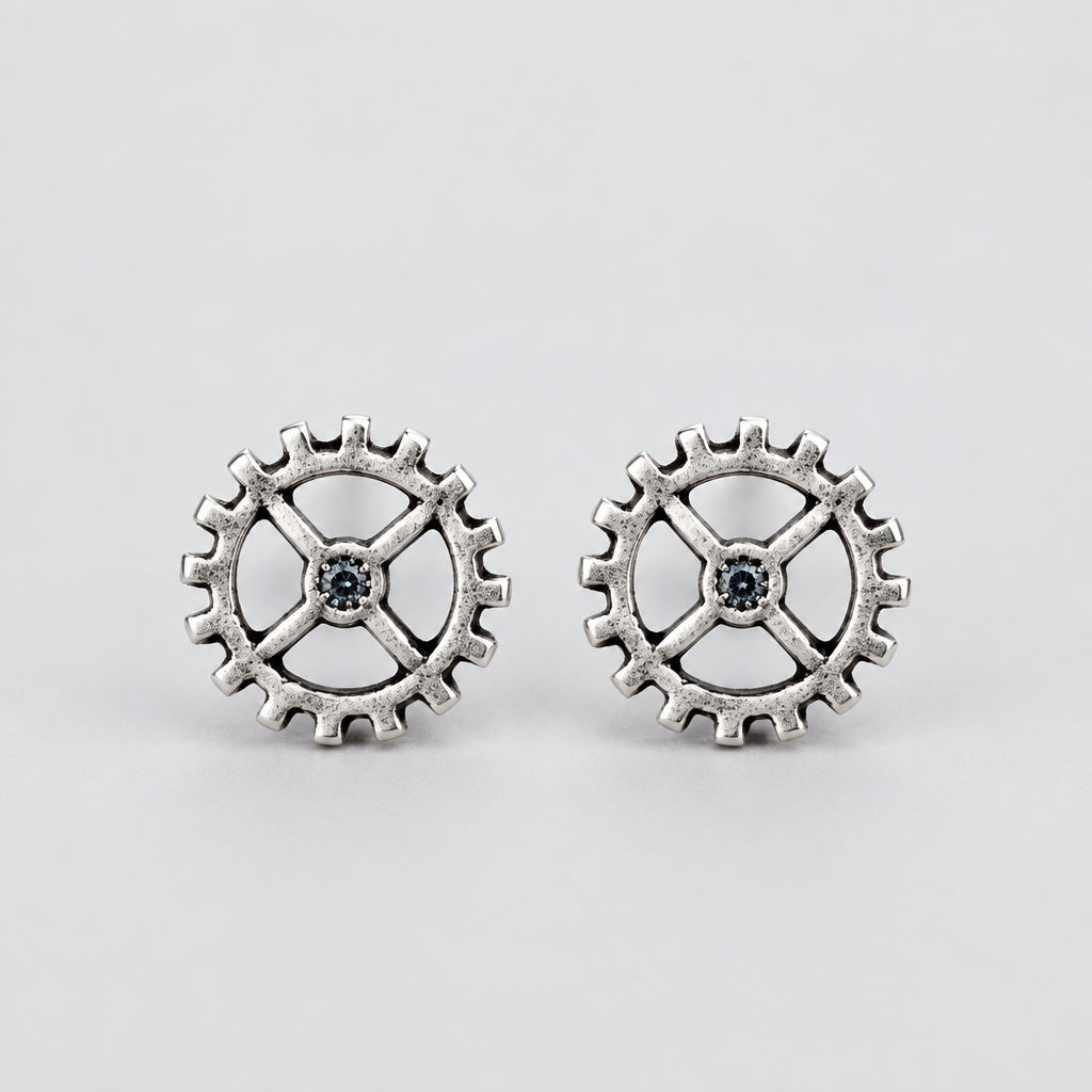 Unisex Steampunk Gear Stud Earrings 925 Sterling Silver Punk Rock Jewelry deideas