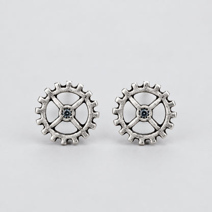 Unisex Steampunk Gear Stud Earrings 925 Sterling Silver Punk Rock Jewelry deideas