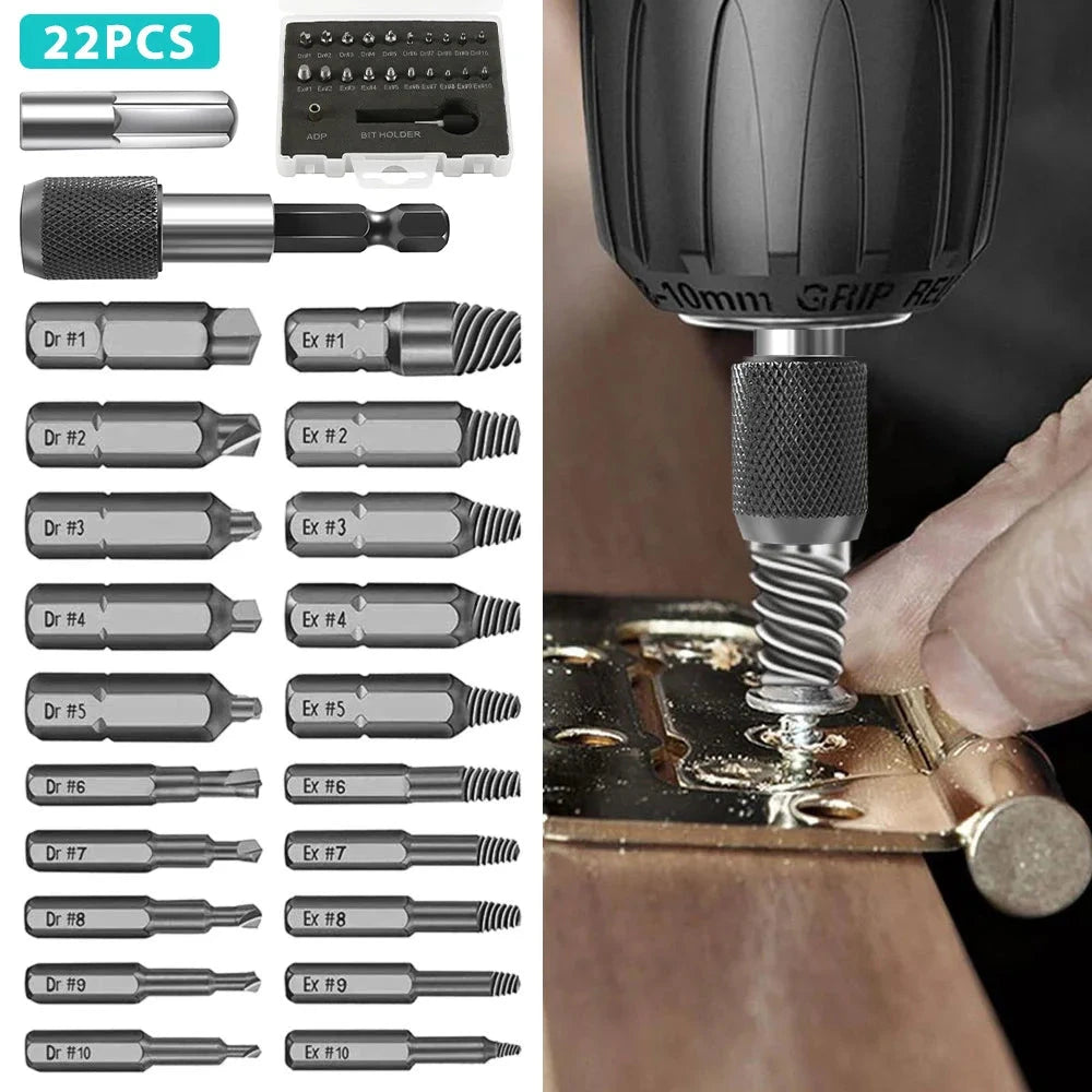 Damaged screw extractor, bit set, screwdriver extractor, bolt disassembly deideas