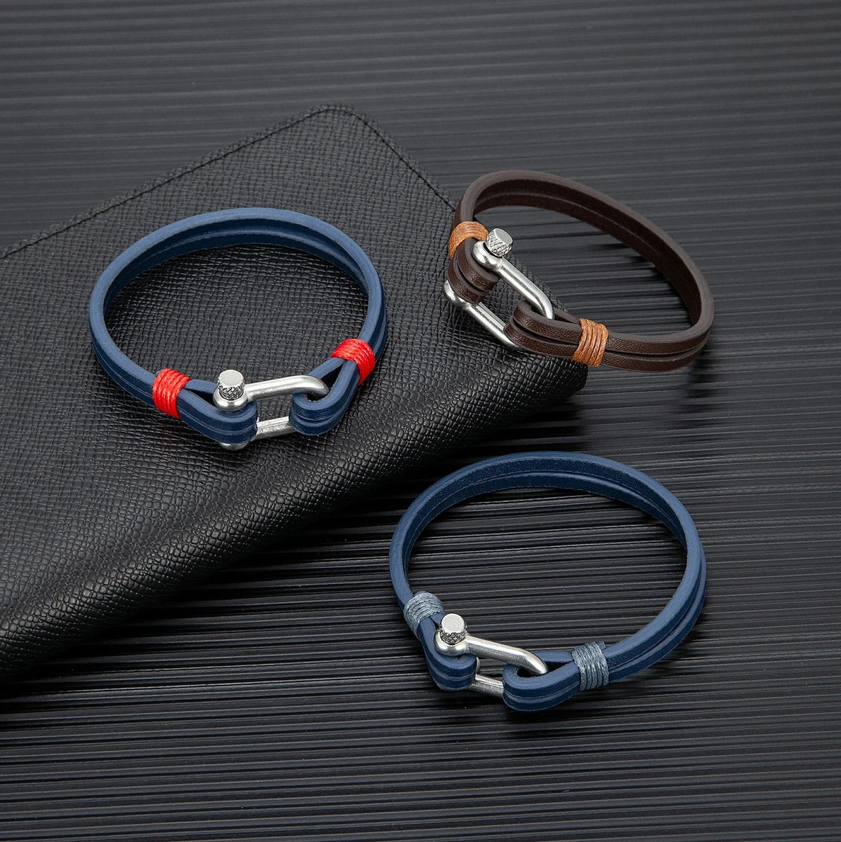 Nautical Double Strap Bracelet Stainless Steel Shackle Closure deideas