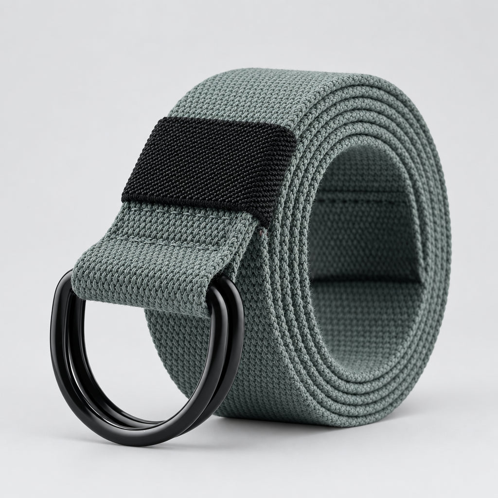 Gray belt with black buckle on a white background, featuring the brand 'MaiKun'.