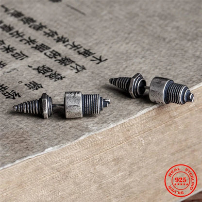 Sterling Silver Spark Plug Stud Earrings Biker-Inspired Steampunk & Cyberpunk Jewelry deideas