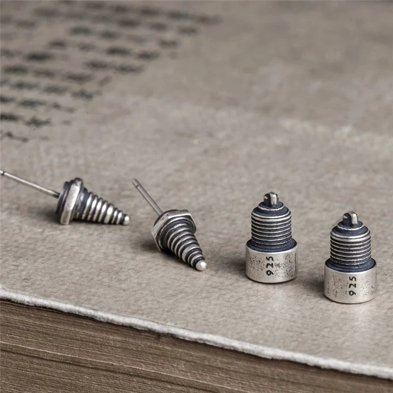 Sterling Silver Spark Plug Stud Earrings Biker-Inspired Steampunk & Cyberpunk Jewelry deideas