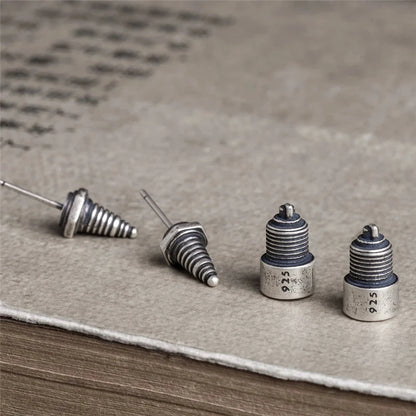 Sterling Silver Spark Plug Stud Earrings Biker-Inspired Steampunk & Cyberpunk Jewelry deideas