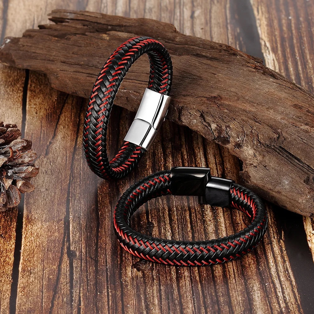 Stainless Steel Braided Leather Bracelet Elegant Style deideas
