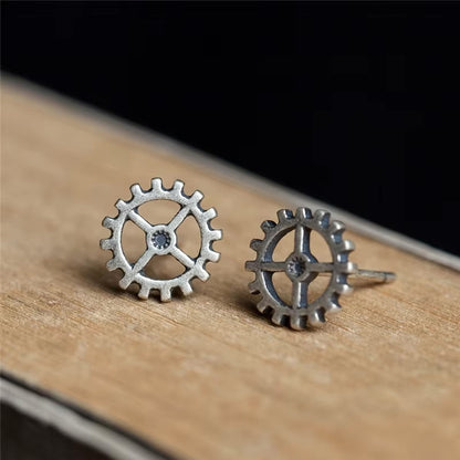 Unisex Steampunk Gear Stud Earrings 925 Sterling Silver Punk Rock Jewelry deideas