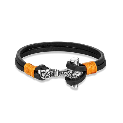 Bracelet en cuir Viking Thor Mjolnir Double couche Acier Breloque Mythologie Nordique